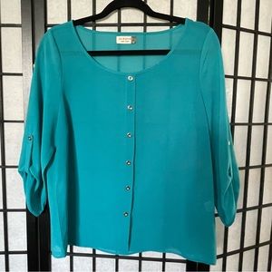 Jon & Anna dressy drapey Turquoise top Medium